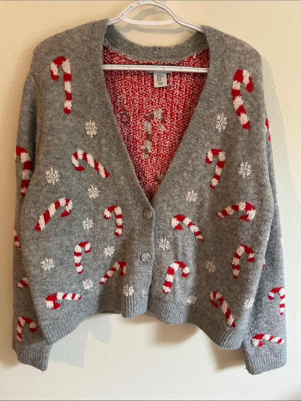 cupcakes & cashmere Gray Candy Cane Knit Cardigan with Red & White Accents - Picture 2 of 9